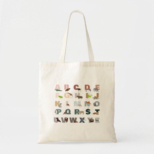 Cute Alphabet ABC Animals Tote Bag (Front)
