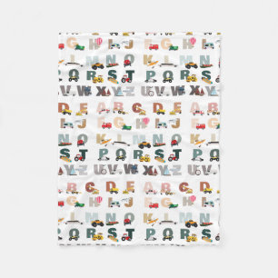 Cute Alphabet ABC Trucks, Transportation Vehicles Fleece Blanket
