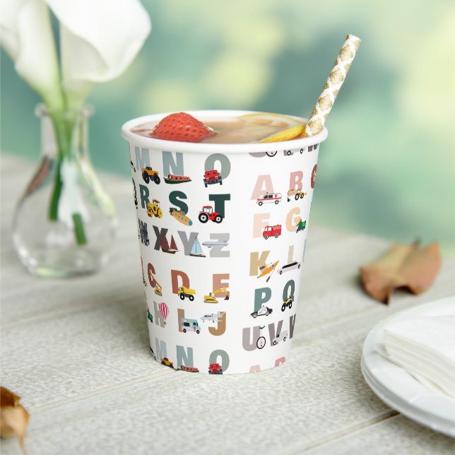 Cute Alphabet ABC Trucks, Transportation Vehicles Paper Cups (Insitu)