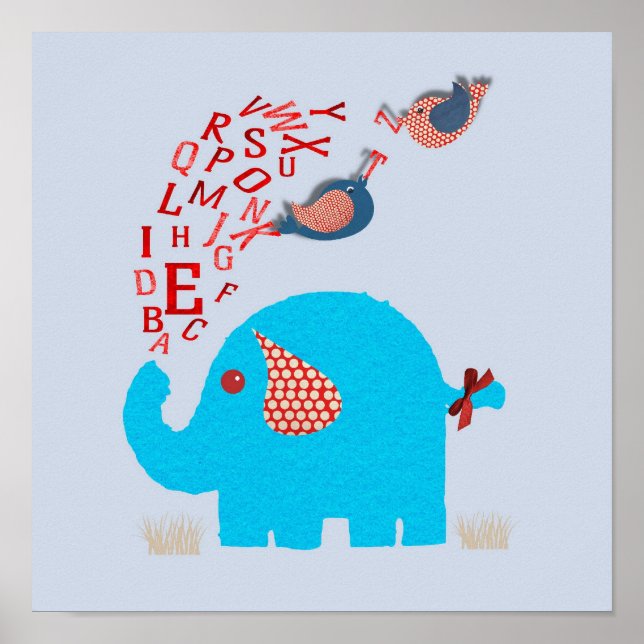 Cute Alphabet Elephant Baby Nursery Print (Front)