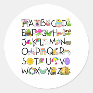 Cute Alphabet Funny Easter Day Abc Alphabet Egg Ra Classic Round Sticker
