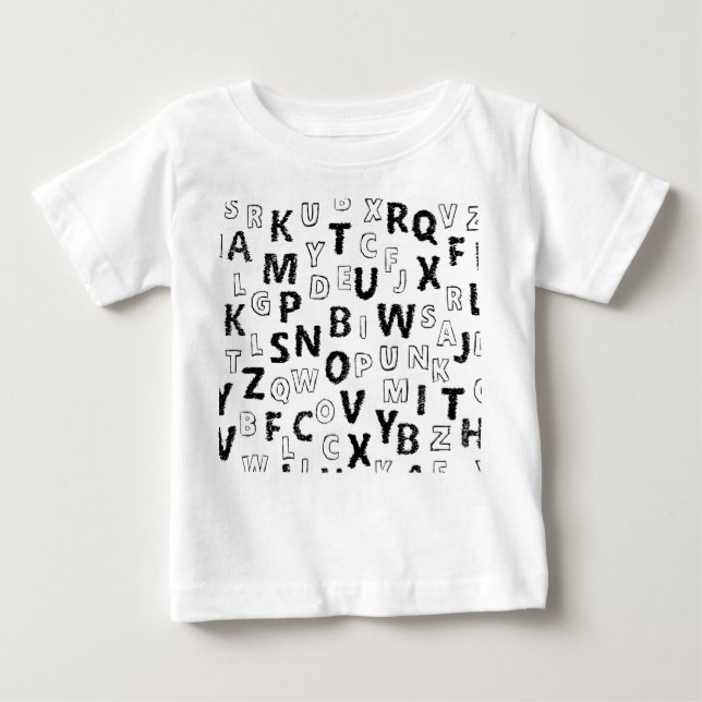 Cute Alphabet Kids T-Shirt | Black & White Letter  (Front)