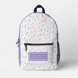 Cute Alphabet Pattern _ White and Purple  Printed Backpack