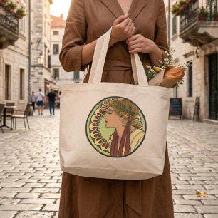 Cute Alphonse Mucha illustration artistic Large Tote Bag