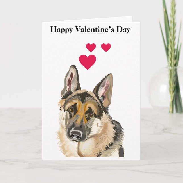 Cute Alsatian Dog Portrait Valentine's Holiday Card (Front)