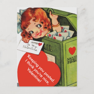 Cute Altered Vintage Girl in Mailbox Valentine Holiday Postcard