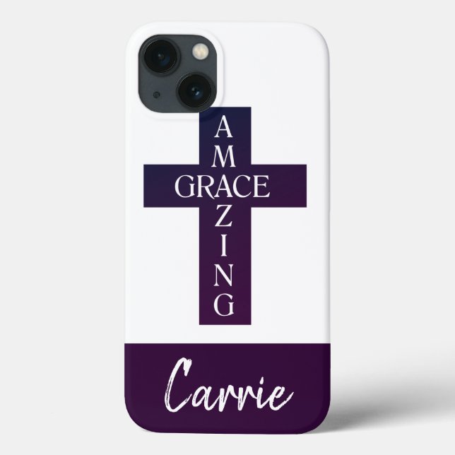 cute AMAZING GRACE typography and cross | Case-Mate iPhone Case (Back)