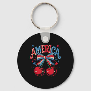 Cute America Cherries Coquette Bow Cherry 4th Of J Key Ring