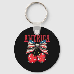 Cute America Cherries Coquette Bow Funny Cherry 4t Key Ring