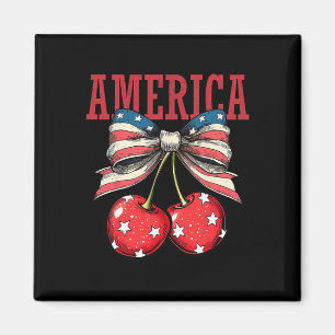 Cute America Cherries Coquette Bow Funny Cherry 4t Magnet