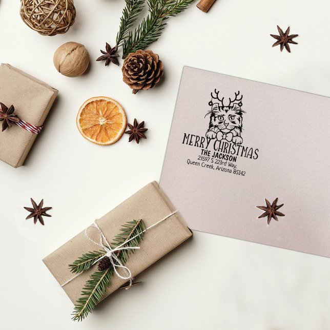 Cute American Curl Cat Return Address Christmas  Rubber Stamp (Creator Uploaded)