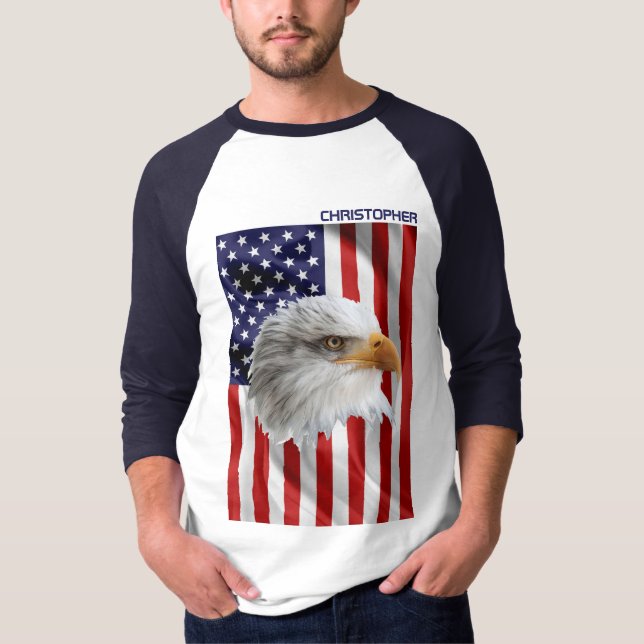 Cute American Eagle, The USA Flag, Patriotic T-Shirt (Front)