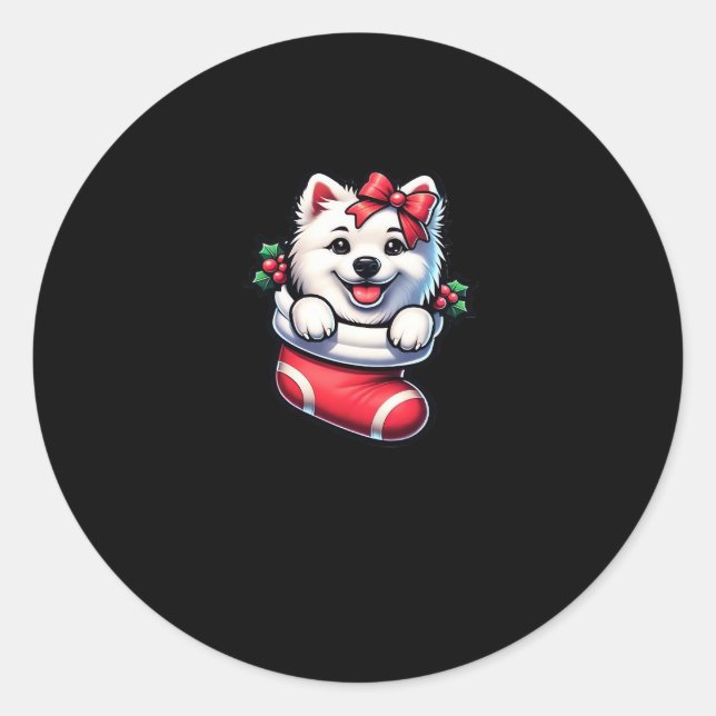 Cute American Eskimo Christmas Stocking Classic T- Classic Round Sticker (Front)