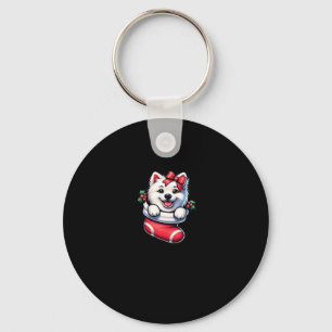 Cute American Eskimo Christmas Stocking Classic T- Key Ring