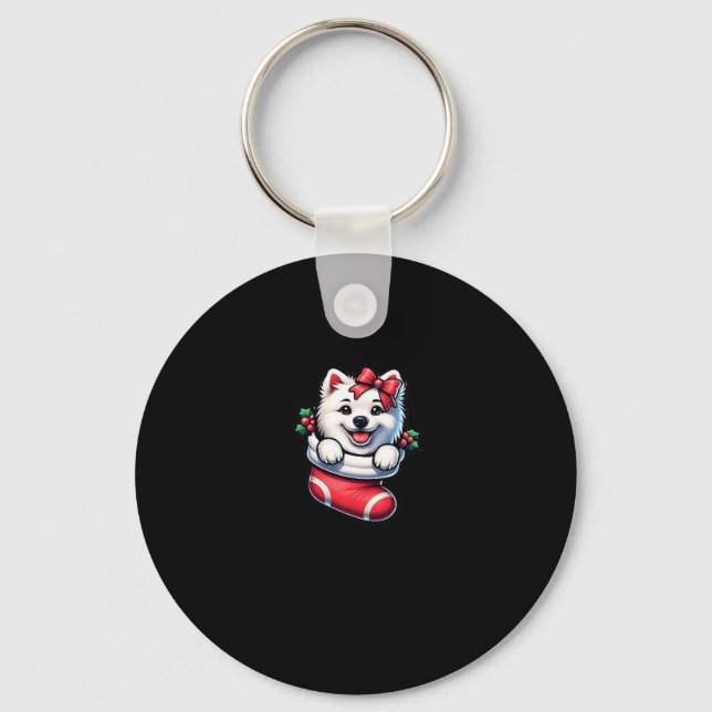 Cute American Eskimo Christmas Stocking Classic T- Key Ring (Front)