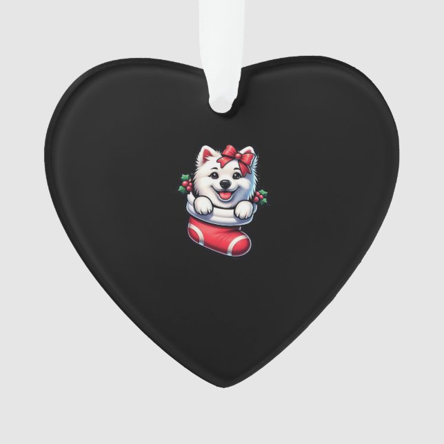 Cute American Eskimo Christmas Stocking Classic T- Ornament (Front)