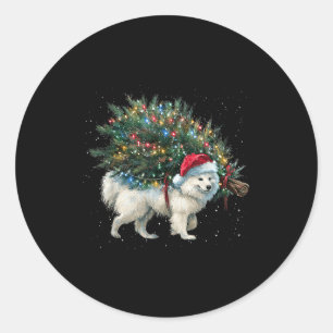 Cute American Eskimo Dog In A Christmas Tree For M Classic Round Sticker