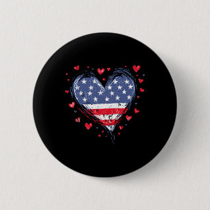 Cute American Flag Heart Usa Patriotic Womens 4th 6 Cm Round Badge