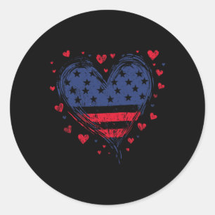 Cute American Flag Heart Usa Patriotic Womens 4th Classic Round Sticker