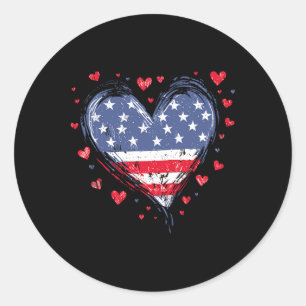 Cute American Flag Heart Usa Patriotic Womens 4th Classic Round Sticker