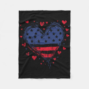 Cute American Flag Heart Usa Patriotic Womens 4th Fleece Blanket