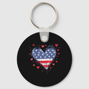 Cute American Flag Heart Usa Patriotic Womens 4th Key Ring