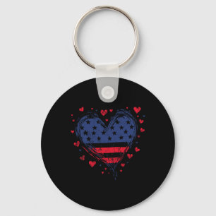 Cute American Flag Heart Usa Patriotic Womens 4th Key Ring