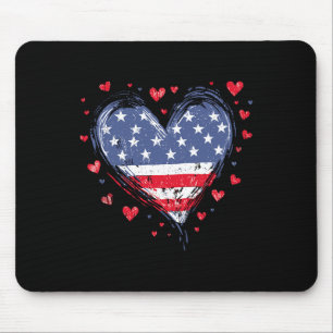 Cute American Flag Heart Usa Patriotic Womens 4th Mouse Pad