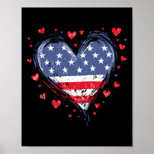 Cute American Flag Heart Usa Patriotic Womens 4th Poster