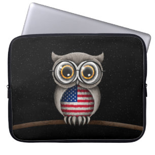 Cute American Flag Owl Wearing Glasses Laptop Sleeve