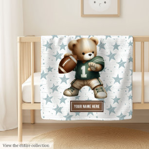 Cute American Football Teddy Bear Personalized Gif Fleece Blanket