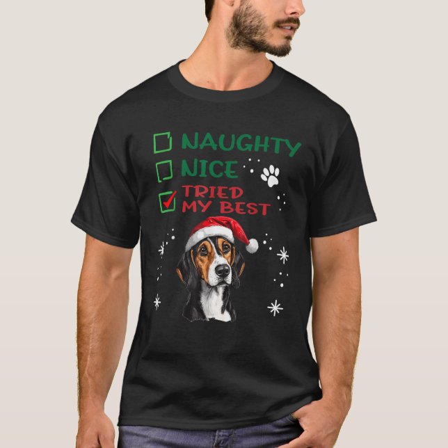 Cute American Foxhound Dog Christmas Naughty Nice  T-Shirt (Front)