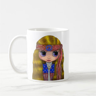 Cute American Hippie Girl Doll Big Eyes Mug