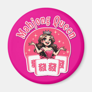 Cute American Mahjong Queen Pink Crown Graphic Magnet