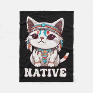 Cute American Native Indian Kawaii Cat Woman Girl  Fleece Blanket