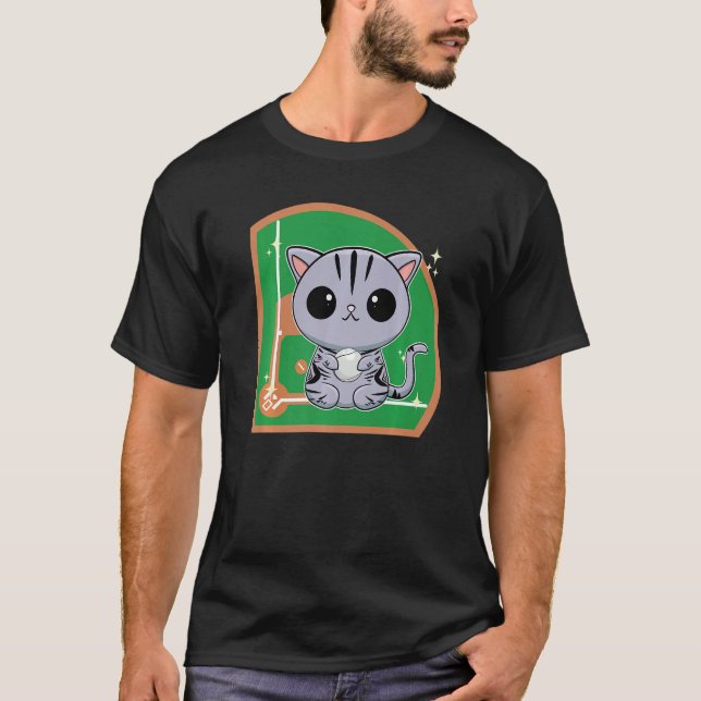 Cute American Shorthair Cat Baseball Player T-Shirt (Front)