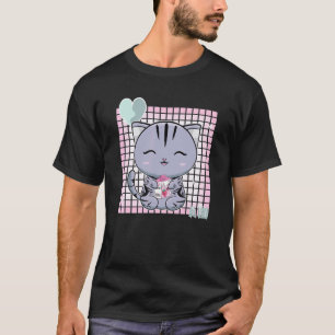 Cute American Shorthair Cat Strawberry Milk Shake T-Shirt