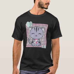 Cute American Shorthair Cat Strawberry Milk Shake T-Shirt