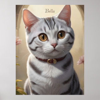 Cute American Shorthair Cat with Big Eyes Poster