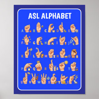 Cute American Sign Language Alphabet Poster