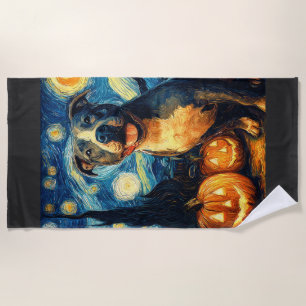 Cute American Staffordshire Terrier Dog Halloween Beach Towel