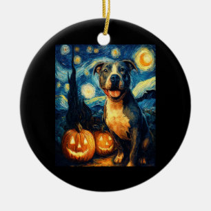 Cute American Staffordshire Terrier Dog Halloween Ceramic Ornament