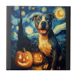 Cute American Staffordshire Terrier Dog Halloween Ceramic Tile