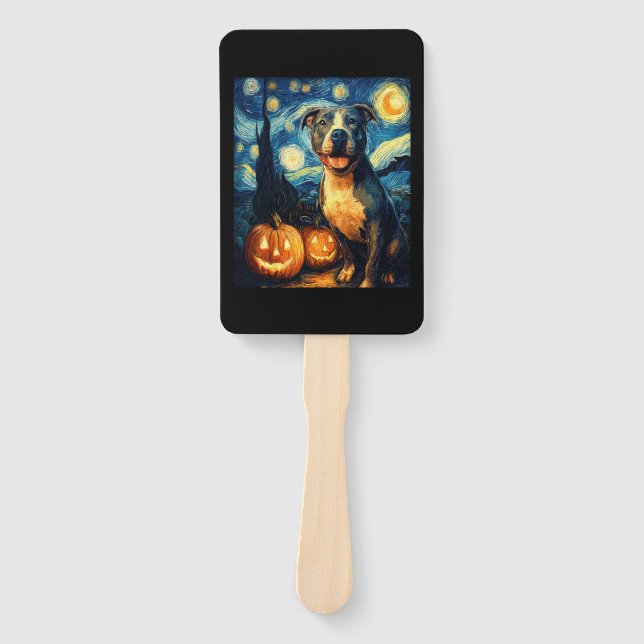 Cute American Staffordshire Terrier Dog Halloween  Hand Fan (Front)