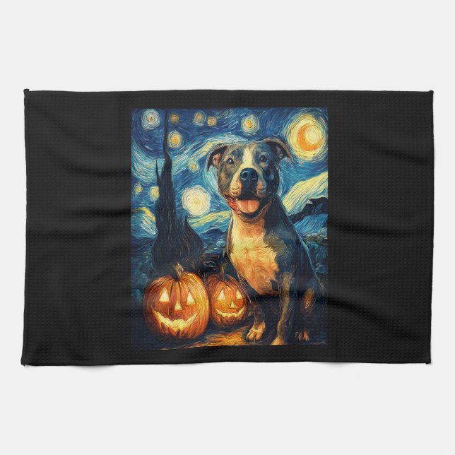 Cute American Staffordshire Terrier Dog Halloween  Tea Towel (Horizontal)