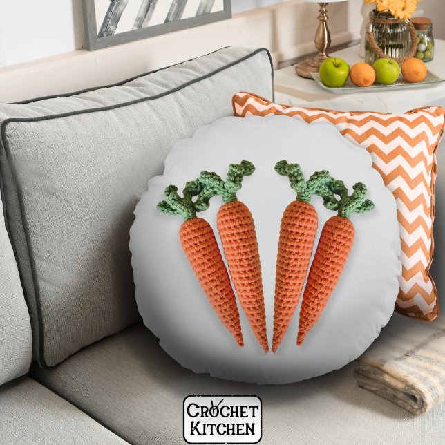 Cute Amigurumi Minimalist Crochet Carrots Hipster  Round Cushion (Creator Uploaded)