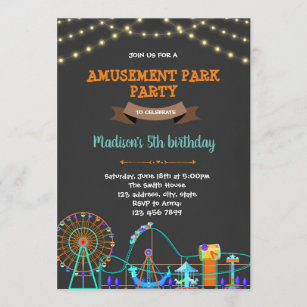 Cute amusement park chalkboard birthday invitation