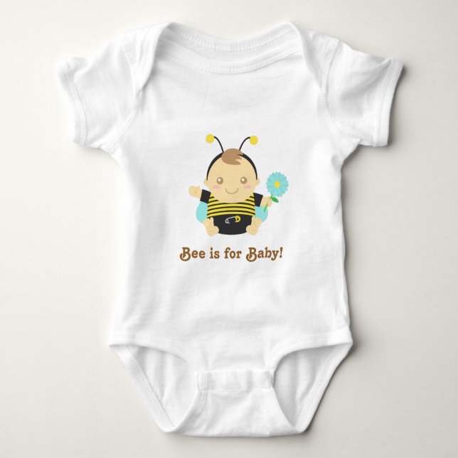 Cute, Amusing Bee is for Baby, Bumble Bee Baby Boy Bodysuit (Front)