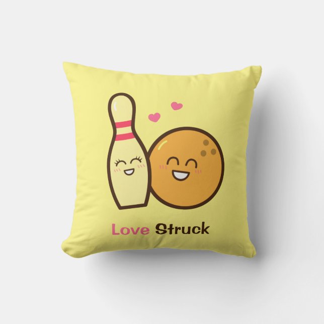 Cute Amusing Bowling Ball and Pin Love Struck Cushion (Front)
