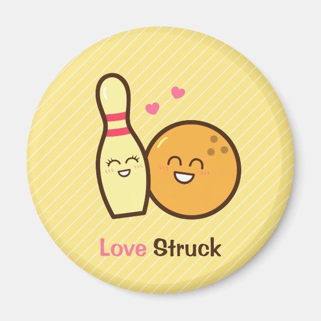 Cute Amusing Bowling Ball and Pin Love Struck Magnet (Front)